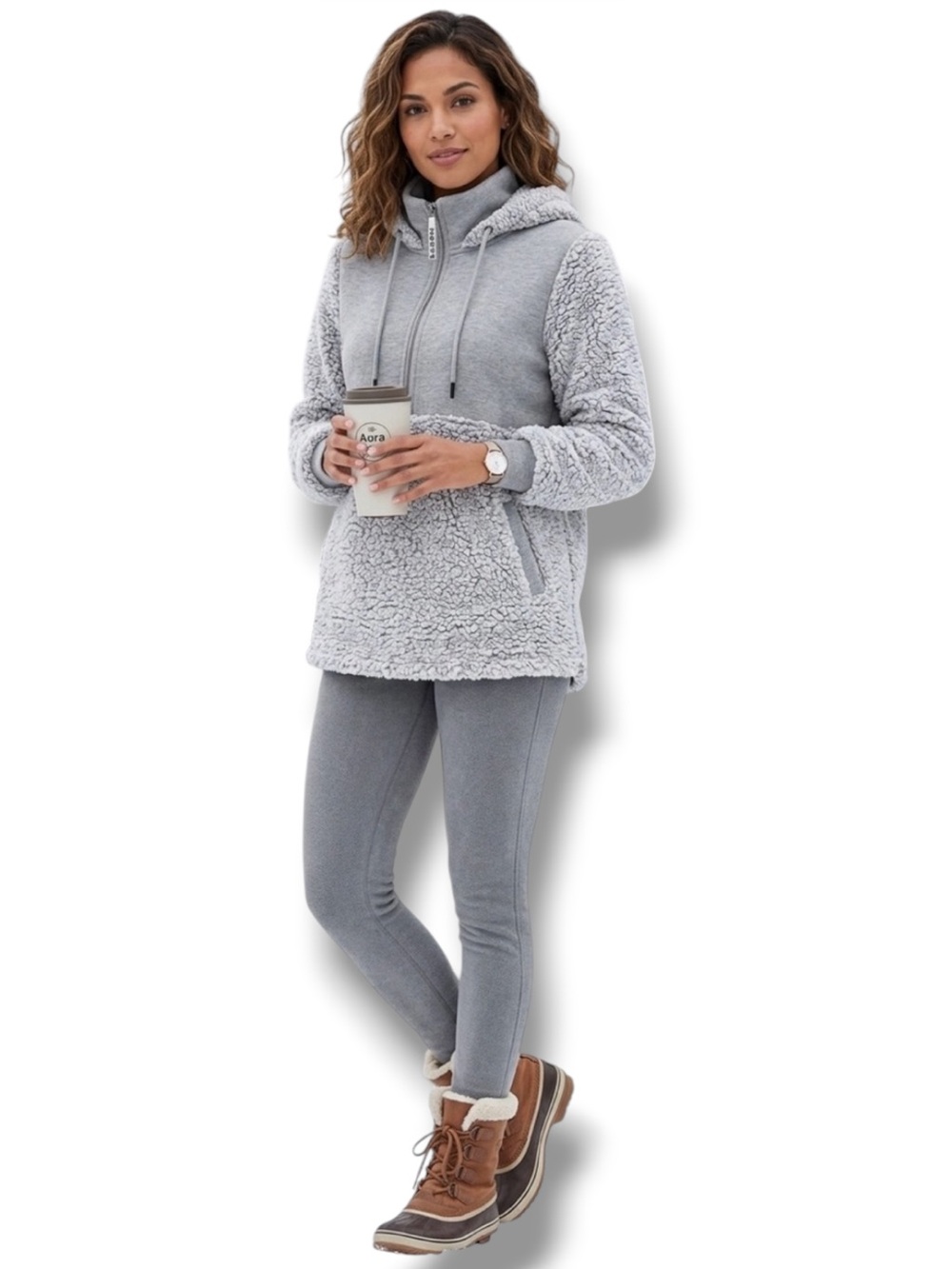 Ultra Flirt Hoodie Gray Sherpa 1/2 Zip Pullover Super Soft & Cozy! Women's 2X